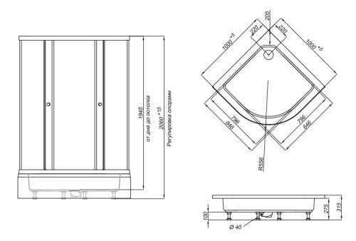 Душевая кабина 100x100 Triton Стандарт В1 стекло полосы DK170